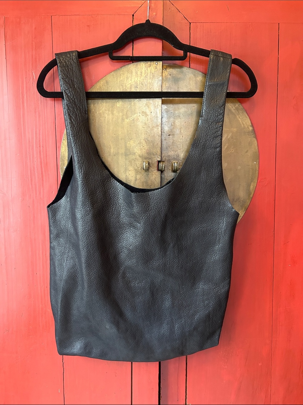 Rare Baggu Natural Milled Leather Shopping Tote Bag in Black, Made in USA